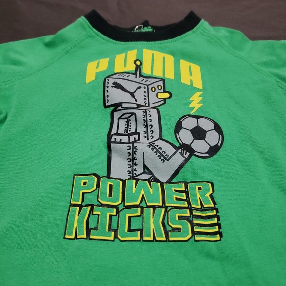 Puma T-shirt Activewear Soccer Power Kicks Robot Size Green 6-9 Months Size - Picture 3 of 5